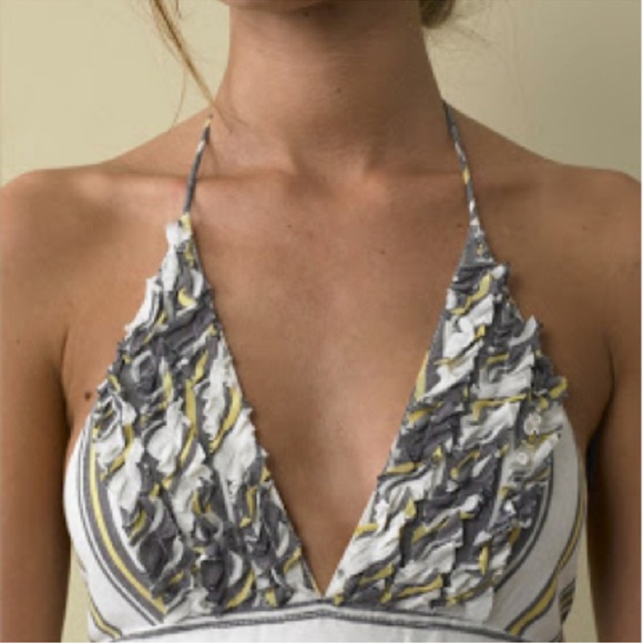 J Crew Sylvan Halter Dress Backless Striped Ruffles Linen cotton size 14… - Picture 15 of 16